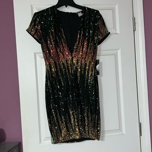 Multi Color Sequin Dress Gold/Green